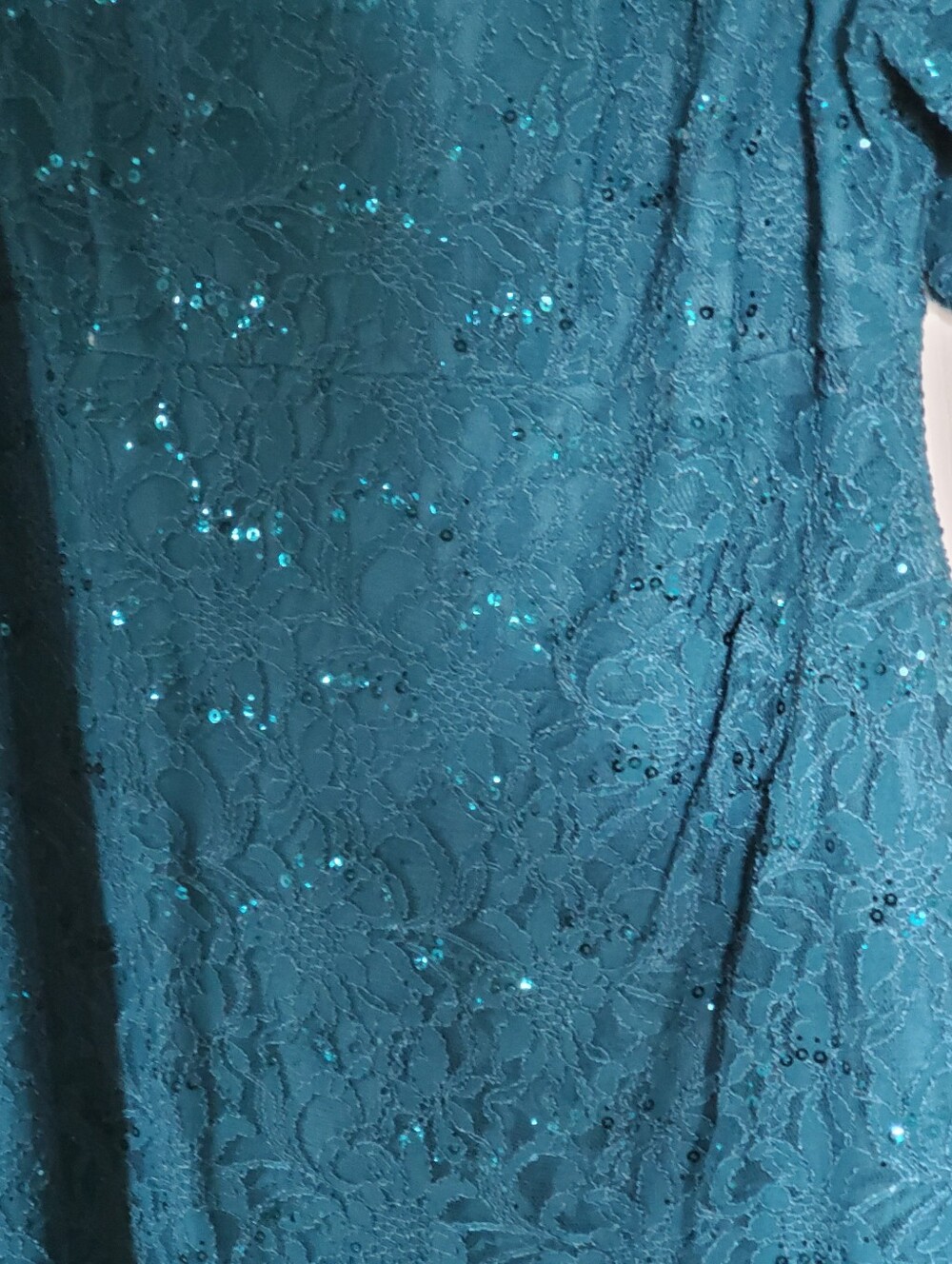 Teal Lace Sequin Short Sleeve Sheath Dress 18 - Picture 5 of 7